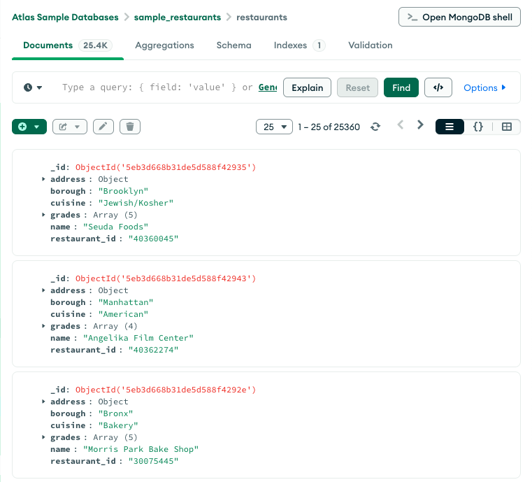 MongoDB Compass collection query image